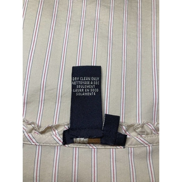 BCBG MaxAzria Womens Blouse Top Tan Stripes Ruffle Sleeve Edge Shirt Size 10 - Picture 9 of 13